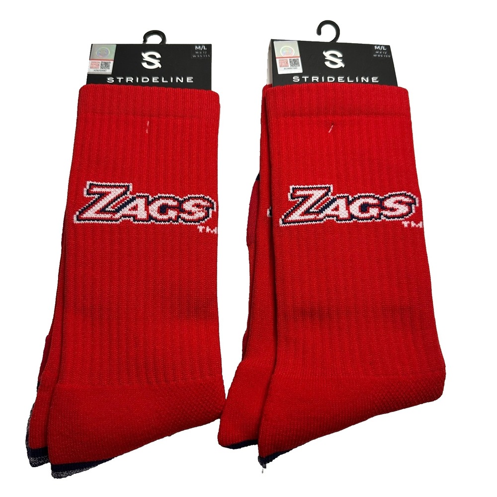 Gonzaga‎ Bulldogs ZAGS University Lot of 2 STRIDELINE Crew Socks M/L NEW